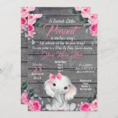 Rustic Elephant Drive Baby shower Uitnodiging roze (Voorkant / Achterkant)