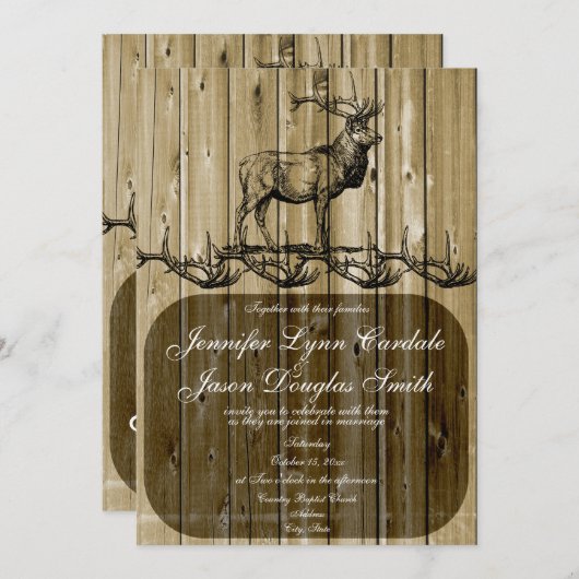 Rustic Elk Faune Chasse Mariage Invitations (Devant / Derrière)