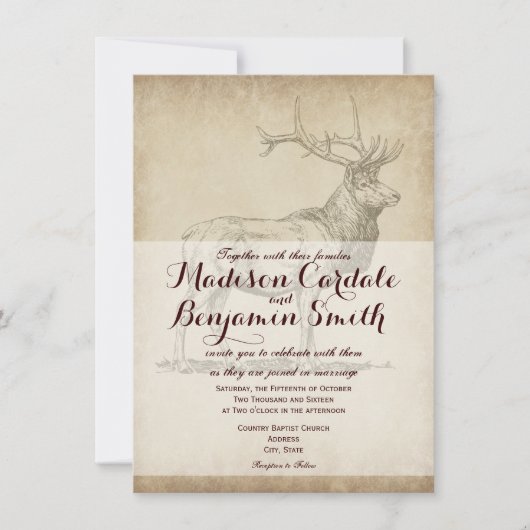 Rustic Elk Wildlife Hunting Wedding Invitting Kaart (Voorkant)