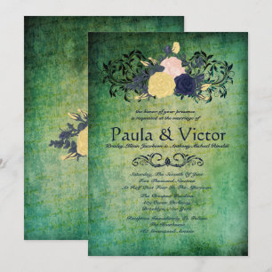 Rustic Emerald Floral Wedding Invitations Kaart