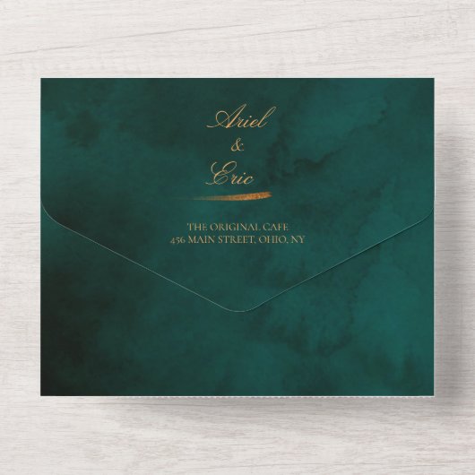 Rustic Emerald Green en Eucalyptus Wedding All In One Uitnodiging (Achterkant)