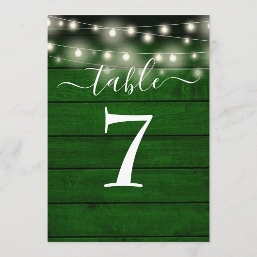 Rustic Emerald Green String Lights Numéro de table (Dos)