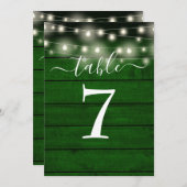 Rustic Emerald Green String Lights Numéro de table (Devant / Derrière)