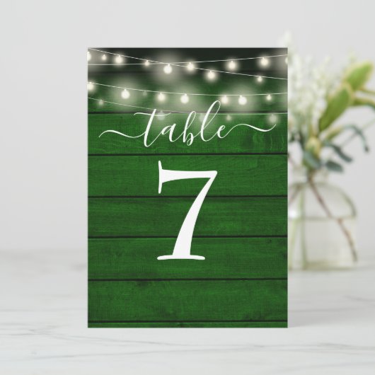 Rustic Emerald Green String Lights Numéro de table (Debout devant)