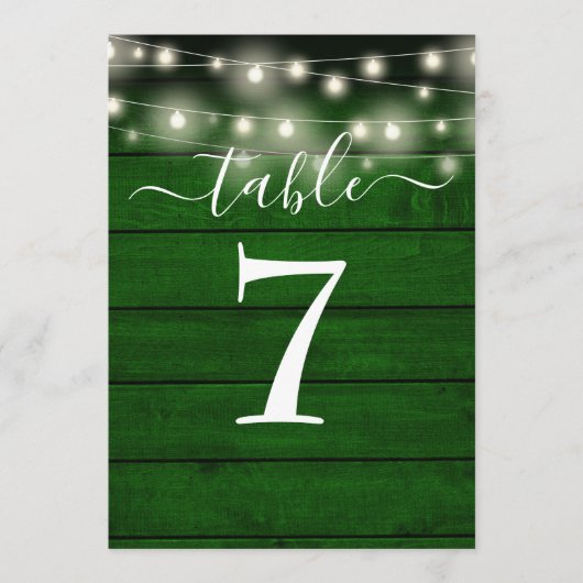 Rustic Emerald Green String Lights Numéro de table (Devant)