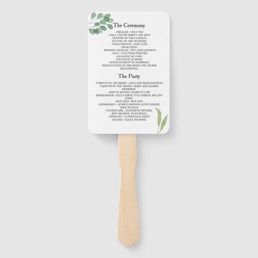 Rustic Emerald Wedding Program Handwaaier (Achterkant)