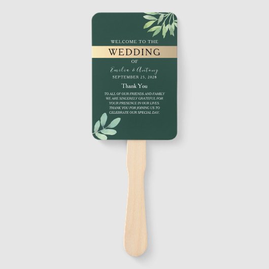 Rustic Emerald Wedding Program Handwaaier (Voorkant)