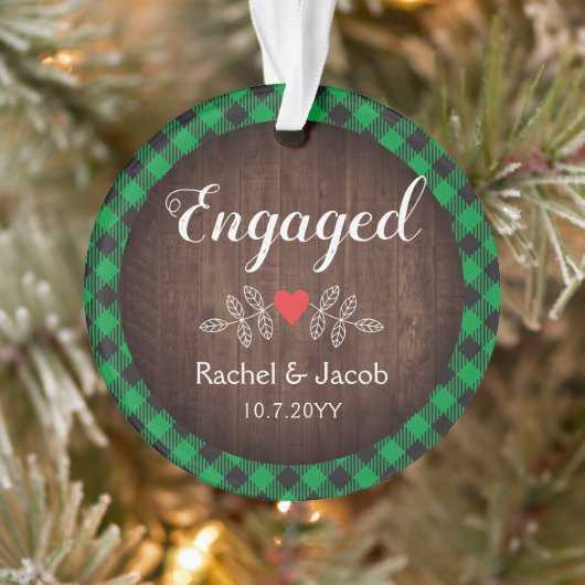 Rustic Engaged Green Buffalo Pset Couple Ornament (Boom)
