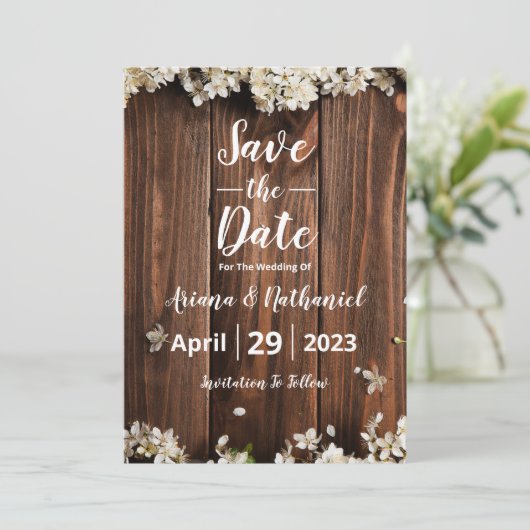 Rustic Enregistrer La Carte D'Invitation Date (Debout devant)