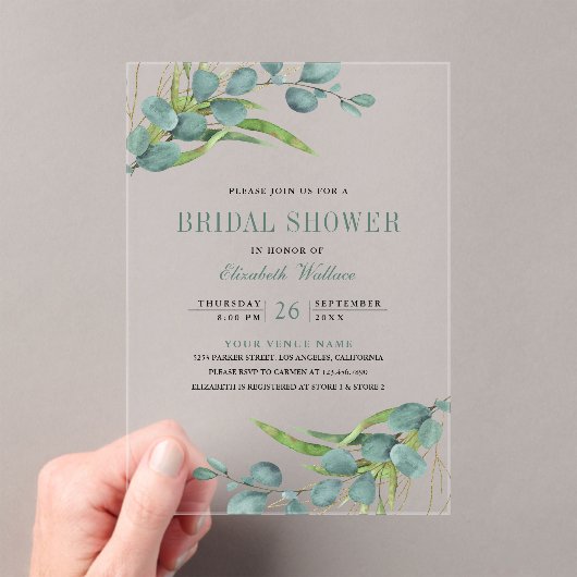 Rustic Eucalyptus Bridal Shower Acryl Uitnodigingen (Insitu (Draagbaar))