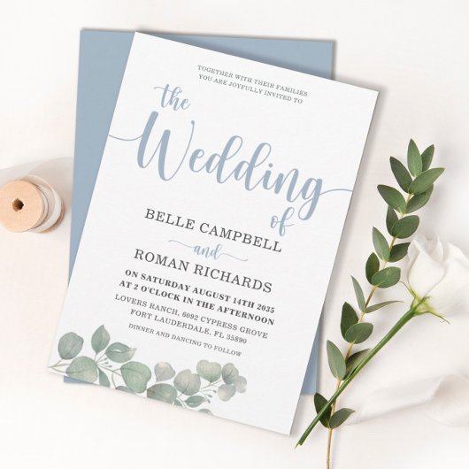 Rustic Eucalyptus Dusty Blue Wedding Uitnodiging