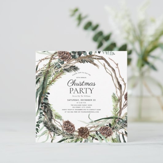 Rustic Eucalyptus Dusty Wreate kerstparty Kaart (Staand voorkant)