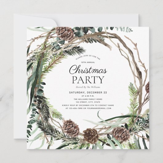Rustic Eucalyptus Dusty Wreate kerstparty Kaart (Voorkant)