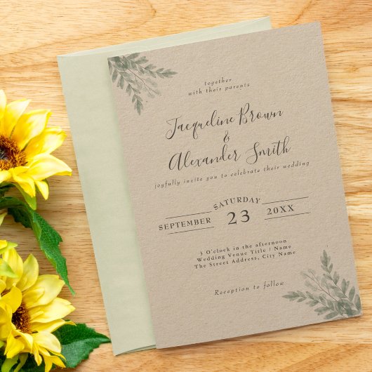 Rustic Eucalyptus Eco Friendly Kraft Paper Wedding Kaart