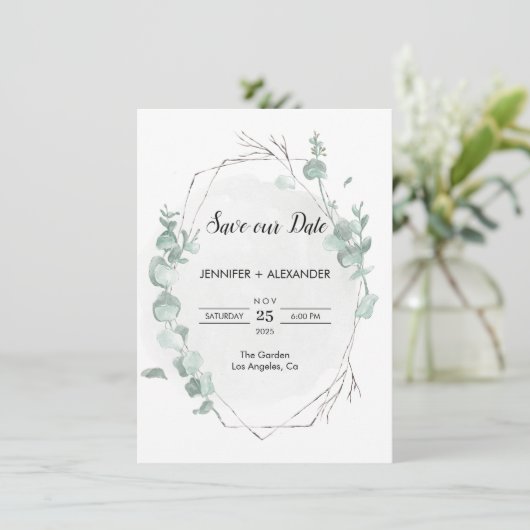 Rustic Eucalyptus Enregistrer La Carte Date (Debout devant)