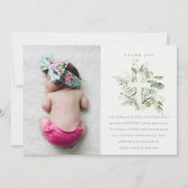 Rustic Eucalyptus Fauna Cross Foto Christening Bedankkaart (Voorkant)