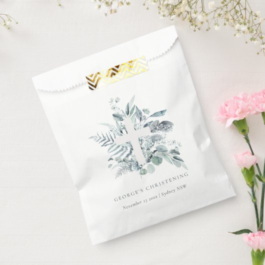 Rustic Eucalyptus Fern Foliage Cross Christening Bedankzakje (Gezegeld)