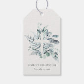 Rustic Eucalyptus Fern Foliage Cross Christening Cadeaulabel (Voorkant)