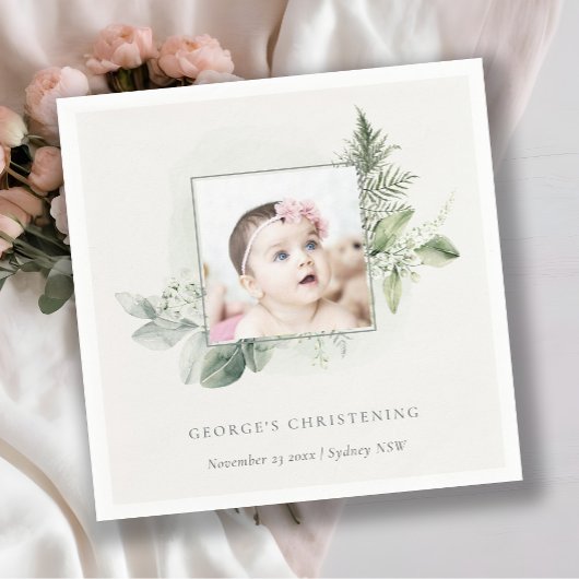 Rustic Eucalyptus Fern Foliage Cross Christening Servet