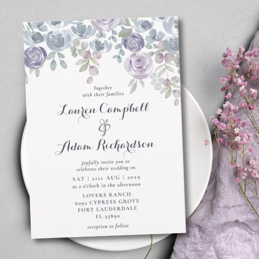 Rustic Eucalyptus & Floral Paars Wedding Invite Kaart