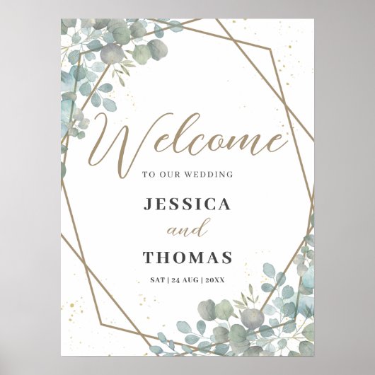 Rustic Eucalyptus Foliage Weddenschap Welkom Poster (Voorkant)