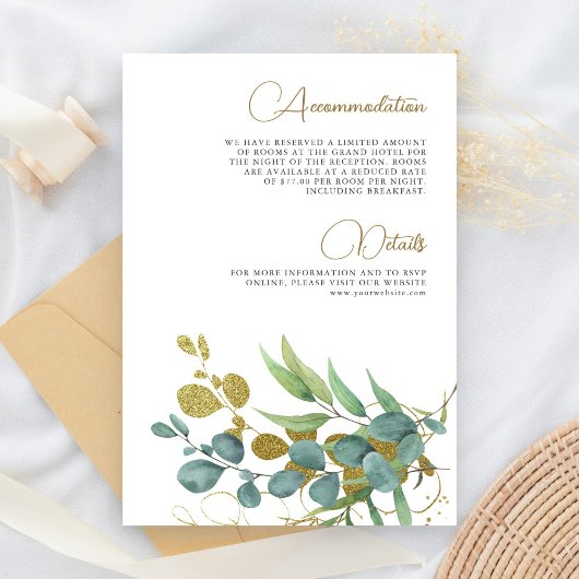 Rustic Eucalyptus Gold Branch Wedding - Gegevens Informatiekaartje