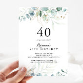 Rustic Eucalyptus Gold Floral 40e verjaardag Kaart