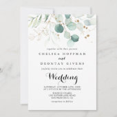 Rustic Eucalyptus Gold Floral Front & Back Wedding Kaart (Voorkant)