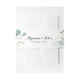 Rustic Eucalyptus Gold Floral Weddenschap Uitnodigingen Wikkel