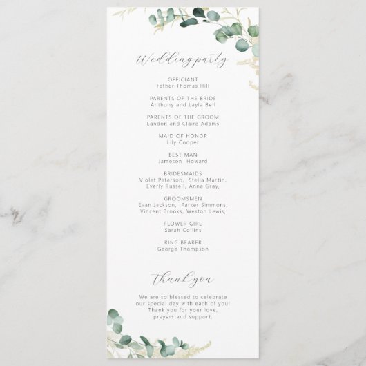Rustic eucalyptus greenery boho bruiloft programma (Achterkant)