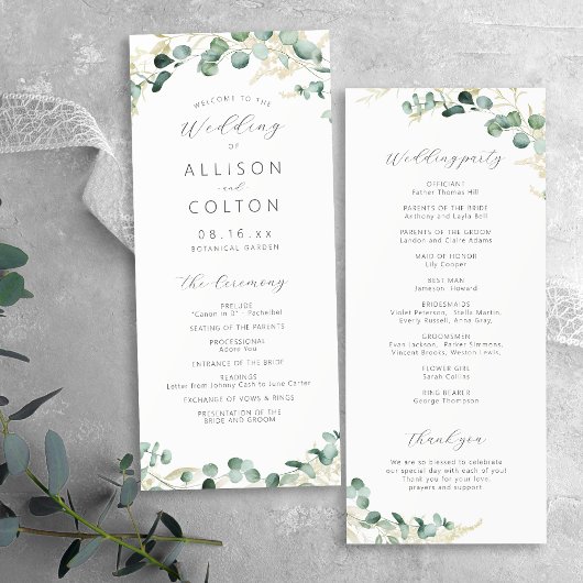 Rustic eucalyptus greenery boho bruiloft programma
