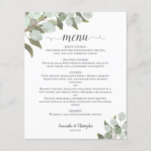 Rustic Eucalyptus & Greenery Budget Wedding Menu
