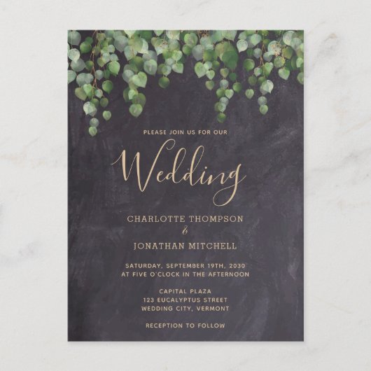 Rustic Eucalyptus Greenery Chalkboard Wedding Briefkaart (Voorkant)
