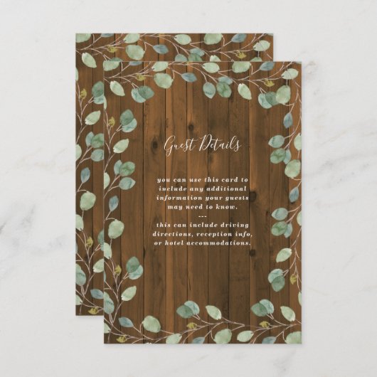 Rustic Eucalyptus Greenery | Details van de bruilo Informatiekaartje (Voorkant / Achterkant)