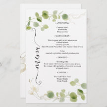Rustic Eucalyptus Greenery Gold Chic Wedding Menu
