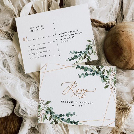 Rustic Eucalyptus Greenery Gold Lijst Wedding RSVP Briefkaart