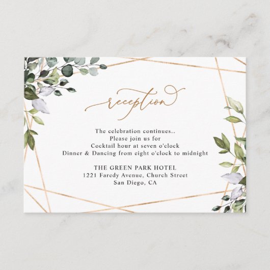 Rustic Eucalyptus Greenery Gold Wedding Reception Informatiekaartje (Voorkant)