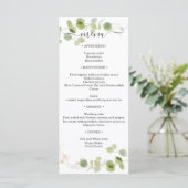 Rustic Eucalyptus Greenery Gold Wedding Reception Menu (Staand voorkant)
