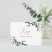Rustic Eucalyptus Greenery Gold Wedding RSVP Briefkaart (Staand voorkant)