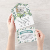 Rustic Eucalyptus Greenery Koala Beer Baby shower All In One Uitnodiging (Afscheurbaar)
