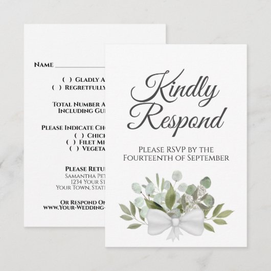 Rustic Eucalyptus & Greenery Sage Green Wedding RSVP Kaartje (Voorkant / Achterkant)