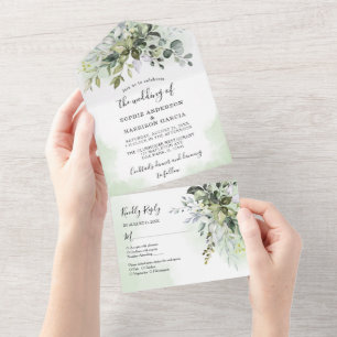 Rustic Eucalyptus Greenery Succulent Wedding All I In One Uitnodiging