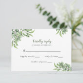 Rustic Eucalyptus Greenery Succulent Wedding RSVP Kaartje (Staand voorkant)