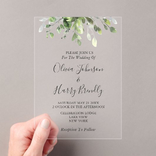 Rustic Eucalyptus Greenery Wedding Acryl Uitnodigingen (Insitu (Draagbaar))