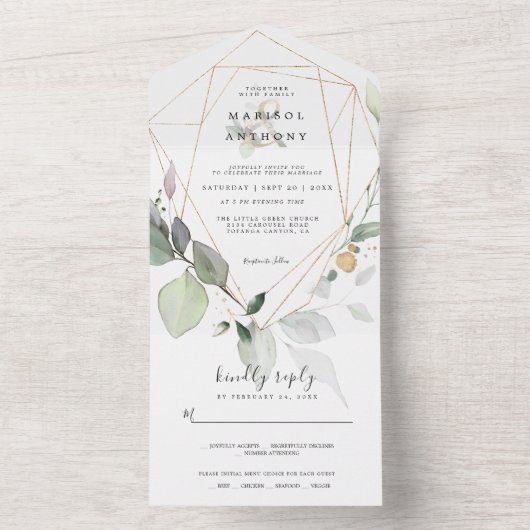 Rustic Eucalyptus Greenery Wedding All In One Uitnodiging (Binnen)