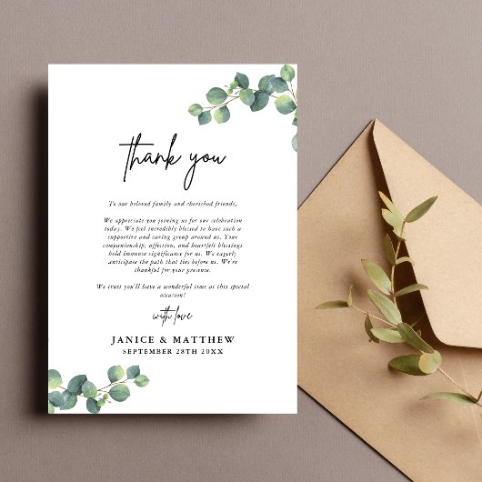 Rustic Eucalyptus Greenery Wedding Bedankkaart