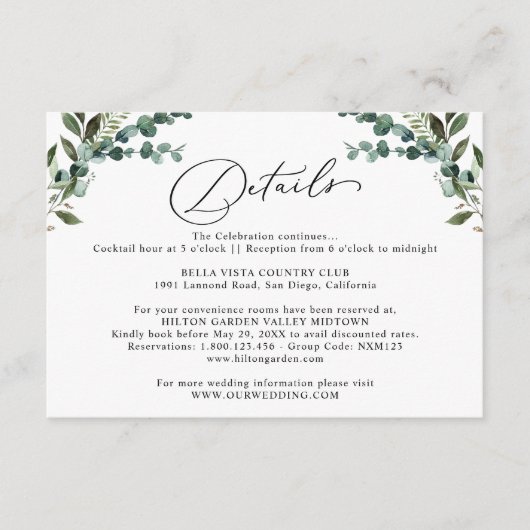 Rustic Eucalyptus Greenery Wedding Details Informatiekaartje (Voorkant)
