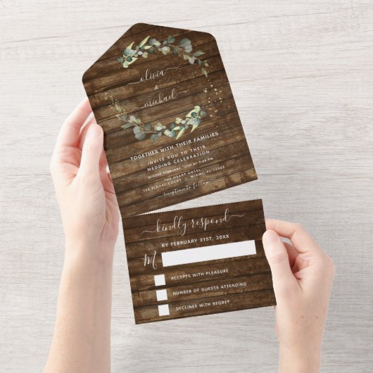 Rustic Eucalyptus Greenery Wedding Elegant All In One Uitnodiging (Afscheurbaar)