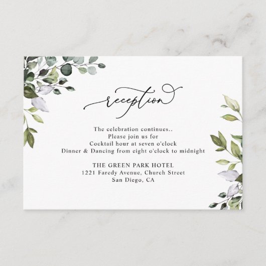 Rustic Eucalyptus Greenery Wedding Reception Informatiekaartje (Voorkant)