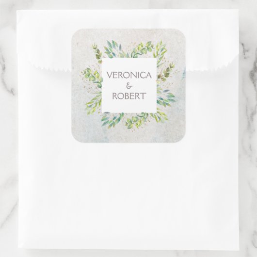 Rustic Eucalyptus Greenery Wedding Vierkante Sticker (Tas)